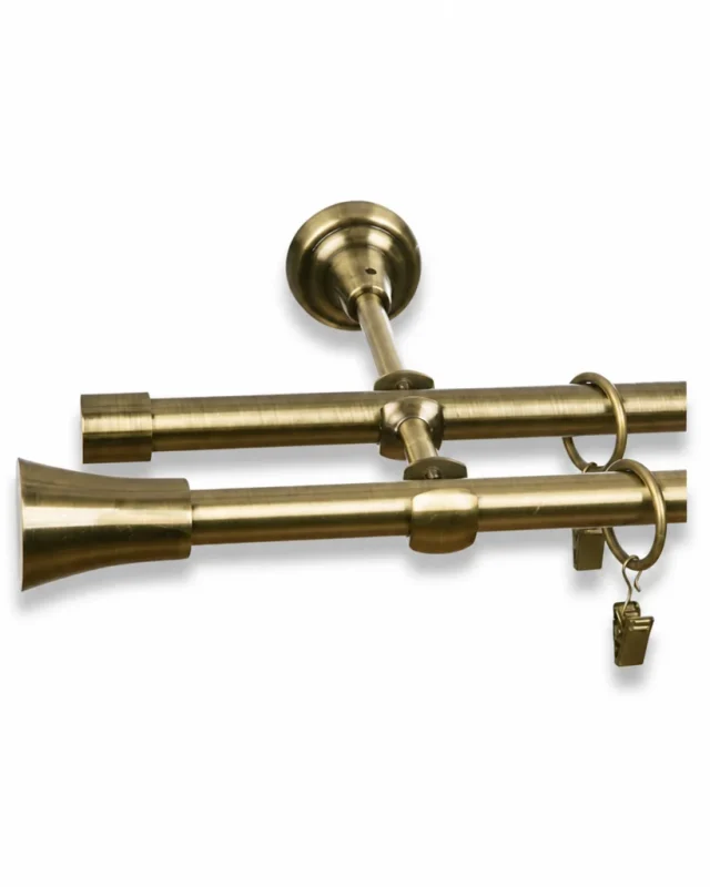 Karnisz metalowy podwójny CYLINDER złoty antyk 16 mm