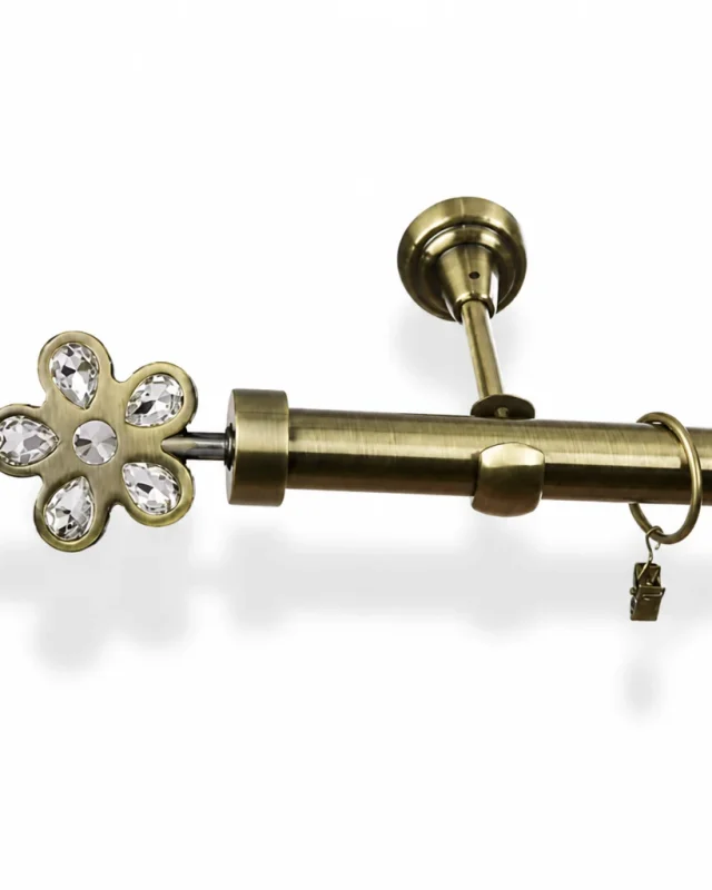 Karnisz metalowy pojedynczy FLOWER Złoty Antyk 25 mm