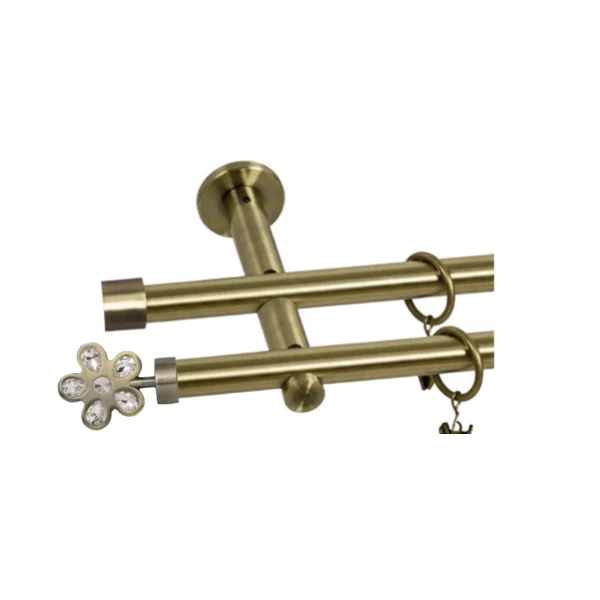Karnisz metalowy podwójny FLOWER złoty antyk 25 mm